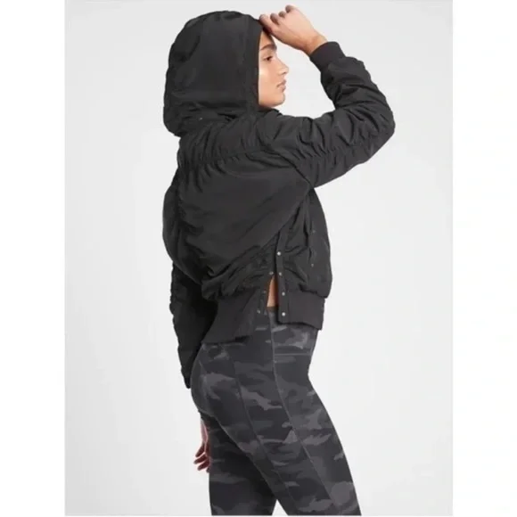 Athleta Sleek Black Bomber Jacket size medium Tall - Picture 2 of 6